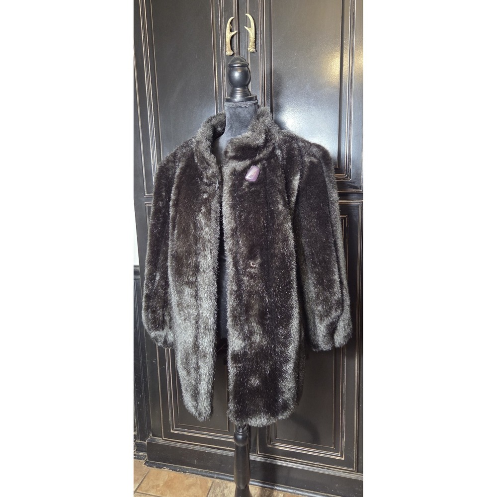 Vintage Jordache Chocolate Faux Fur Coat W/belt USA Made, Mob Wife, Winter